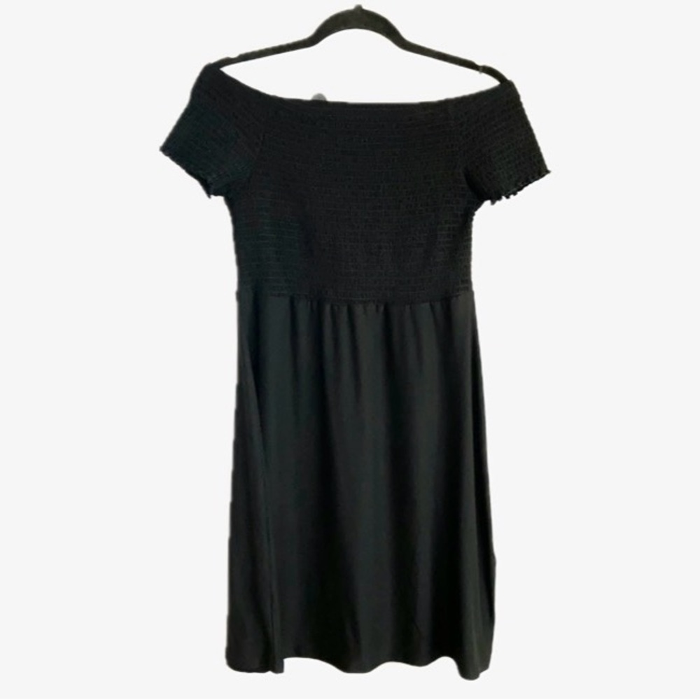 Off Shoulder, Midi, Black Dress, with Stretch Top, Large